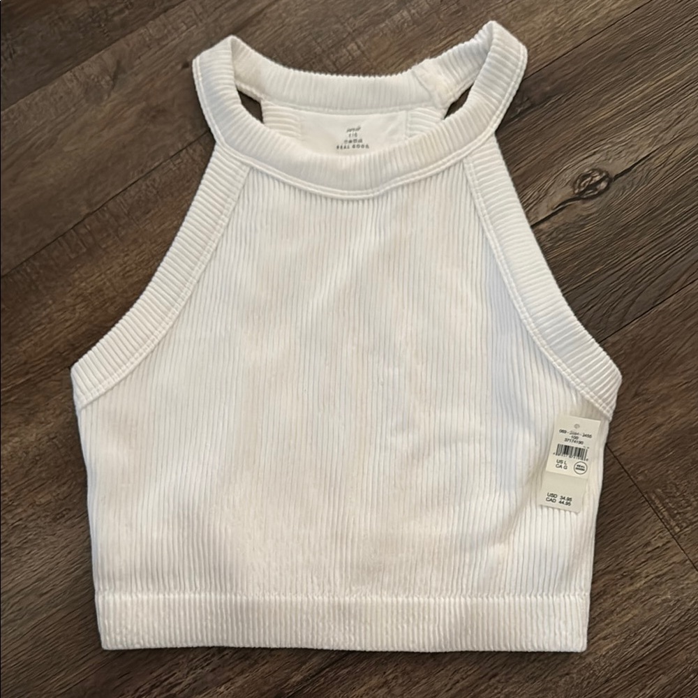 Aerie White Ribbed Crop Tank Top